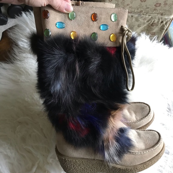 Foot Candy Colorful Fur Embellished Boots - Picture 4 of 8